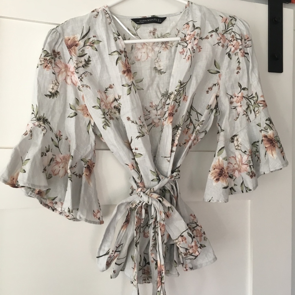 Zara Print Linen Blouse
